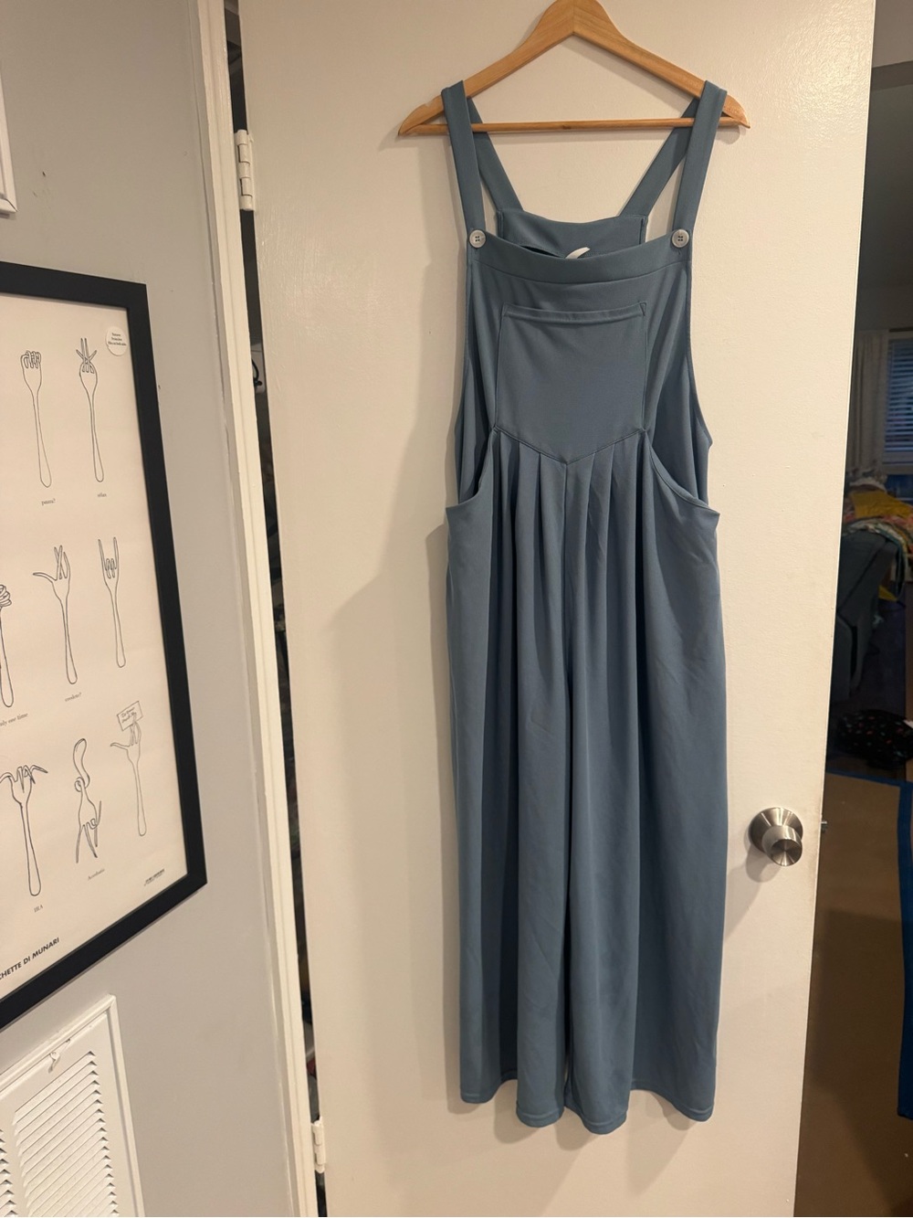 HALARA Slate Blue Pinafore Jumpsuit XL Petite Wide Leg Overalls | Cottagecore